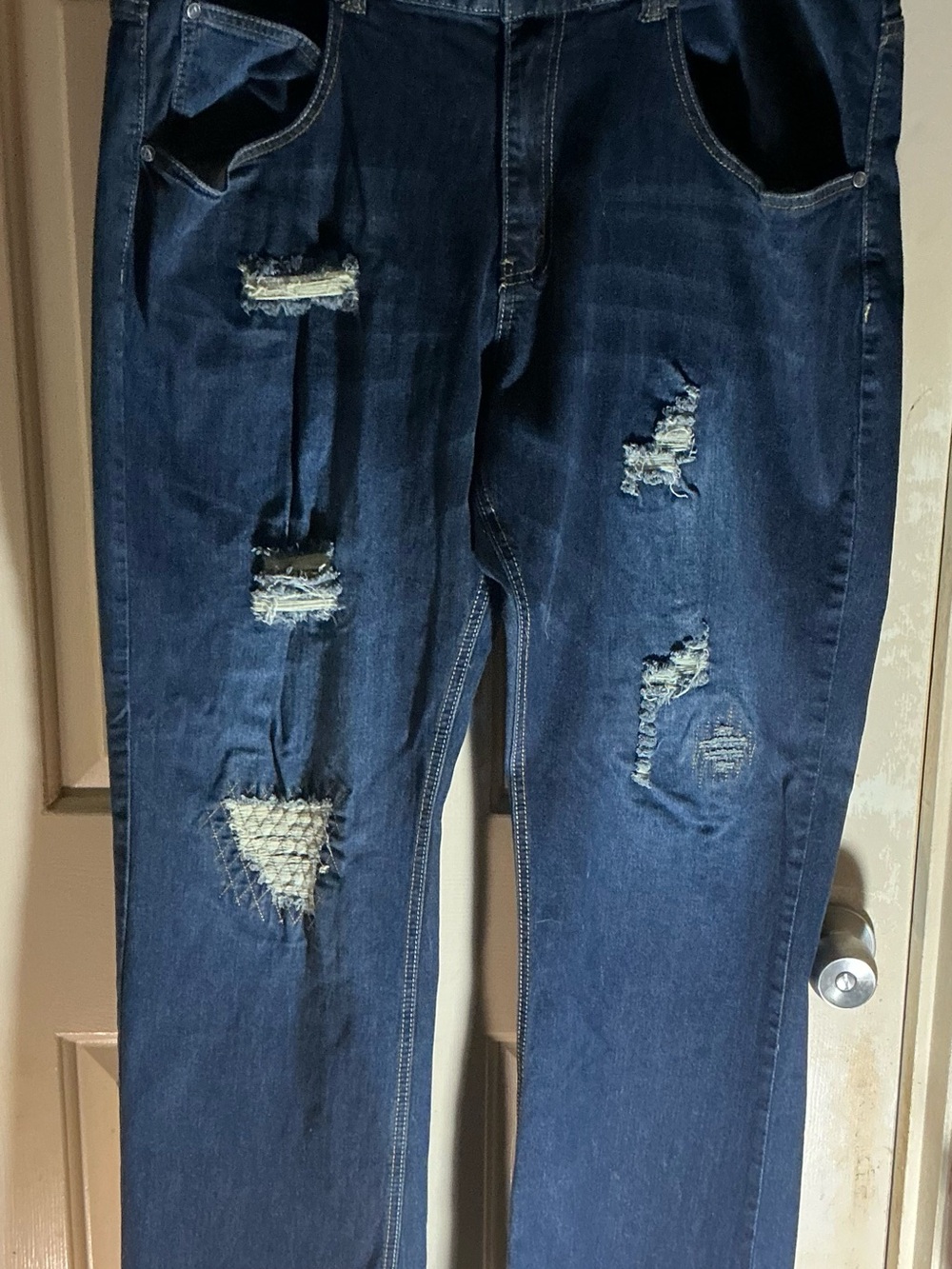 Men's Straight Fit Distressed Dark Blue Jeans